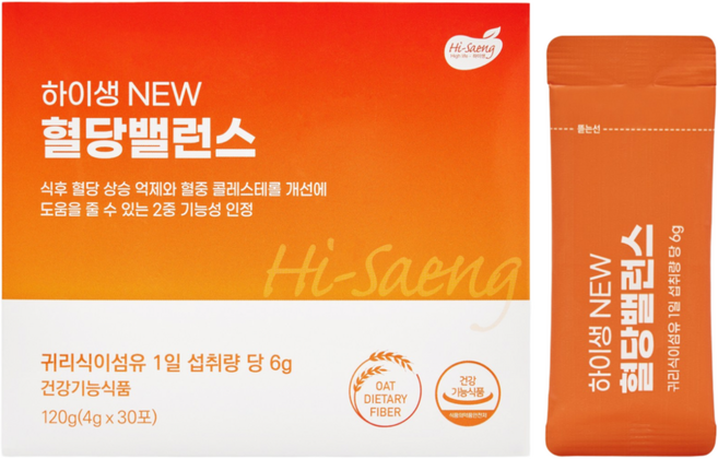 하이생 NEW 혈당밸런스 30포 / 혈당+콜레스테롤 / 2중 기능성 건강기능식품, 30개, 3.5g