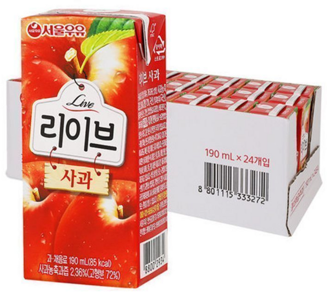 서울우유 리이브 사과 주스, 190ml, 12개