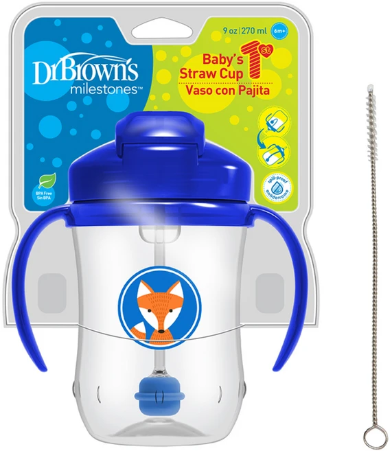 닥터브라운 신형 추추빨대컵 270ml + 청소솔, 블루, 1개 - 쿠팡