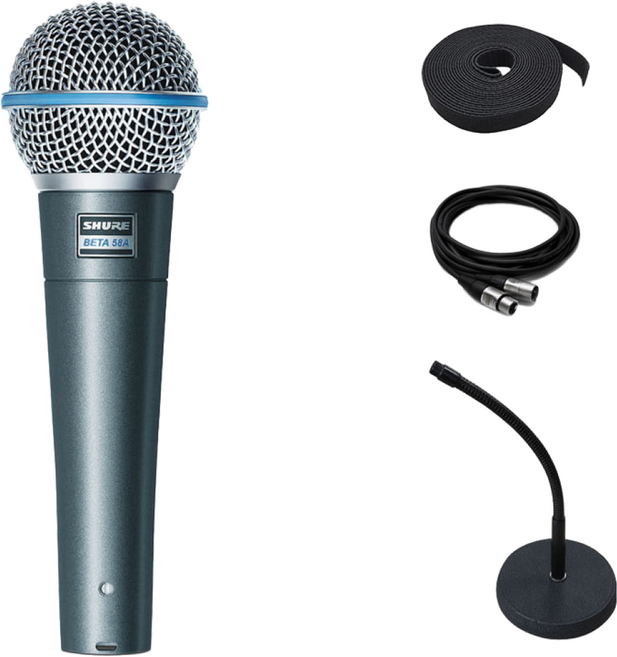 SHURE BETA58 유선 마이크 슈어 BETA58 A 다이나믹 마이크 스탠드 패키지, 5) BETA58 + 5M 케이블 + 일자형 스탠드