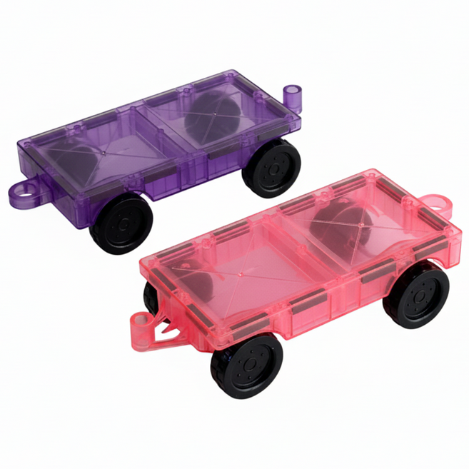 맥킹덤 맥타일즈 자동차 2P 자석블럭 교구 장난감, 핑크+보라, 1개