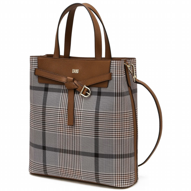 닥스 ACC [선물추천] 체크 브라운 로고장식 가죽 토트백 L