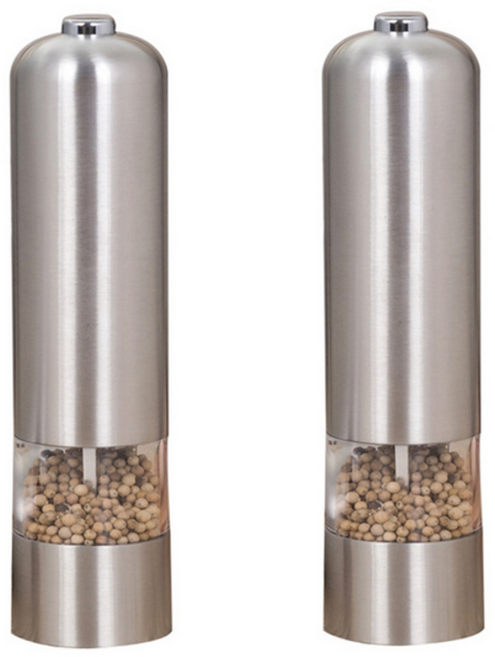 요우브 1+1 원터치 자동 소금 후추 그라인더 304 스테인레스 페퍼밀 양념병 굵기 조절, 2개, 85ml