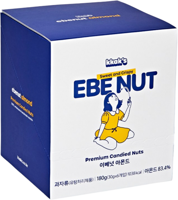ebenut 이베넛 아몬드정과 영양 간식 강정 선물 소포장 30g 6팩 180g, 아몬드 30g x 6ea(180g), 6개