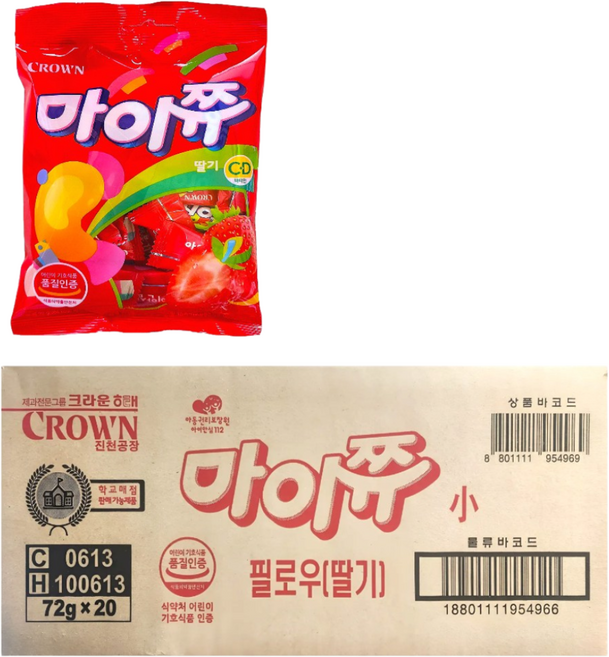 푸른농장몰 마이쮸 딸기 72g x 20봉지 / 학교 간식, 20개