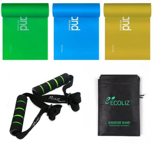 에코리즈 TPE PS 밴드 + 손잡이 세트, 그린 + 블루 + 골드 + 손잡이(그린), 1세트