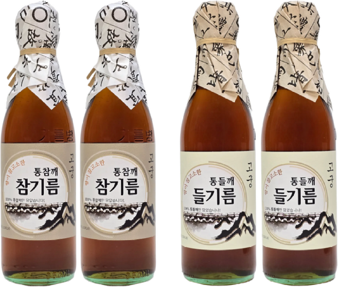 통참깨참기름 고소한 방앗간 고궁참기름 들기름 350ml (참참+들들)4개포장