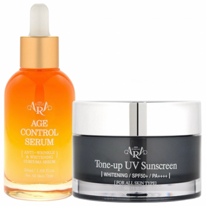 JEEARA WHITENING SERUM TONEUP SUNSCREEN CREAM SET 제이아라 미백 세럼 보습 톤업 자외선 차단 크림 세트, 1세트