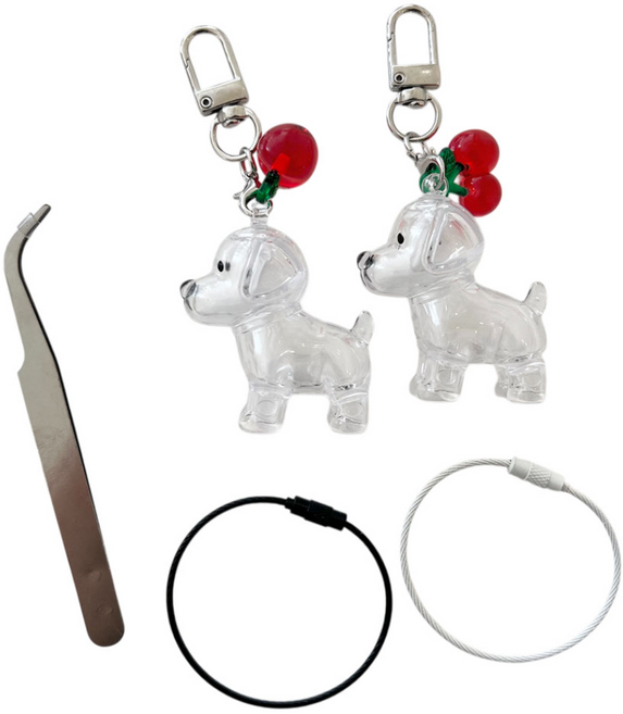 템모스 강아지 고양이 반려동물 털보관 키링(집게 장식 고리 포함)1+1, 2개, 05강아지