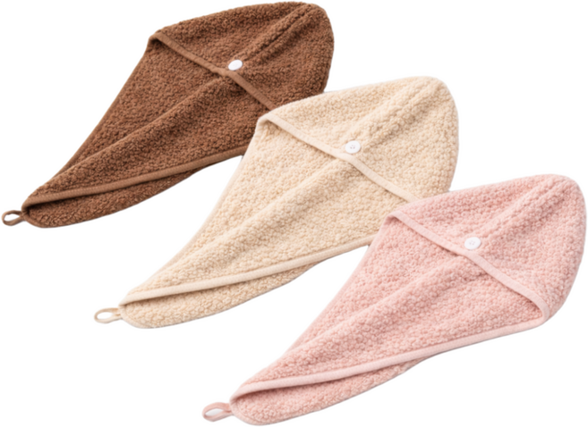 우셀렉트 흡수력 좋은 극세사 드라이 헤어타월 3종, 1세트, 베이지+핑크+브라운 (3매)