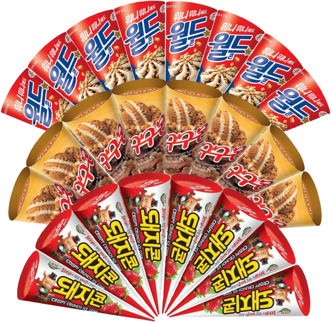 월드콘 바닐라 + 구구콘 + 돼지콘 콘아이스크림 3종 혼합, 1세트, 3.84L