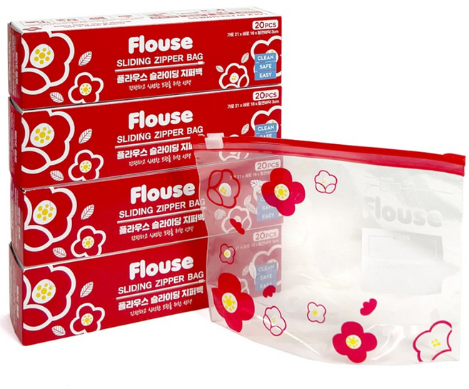 환경호르몬 없는 스탠드 슬라이드 지퍼백 중형 80매 세트, 4개, 20개입