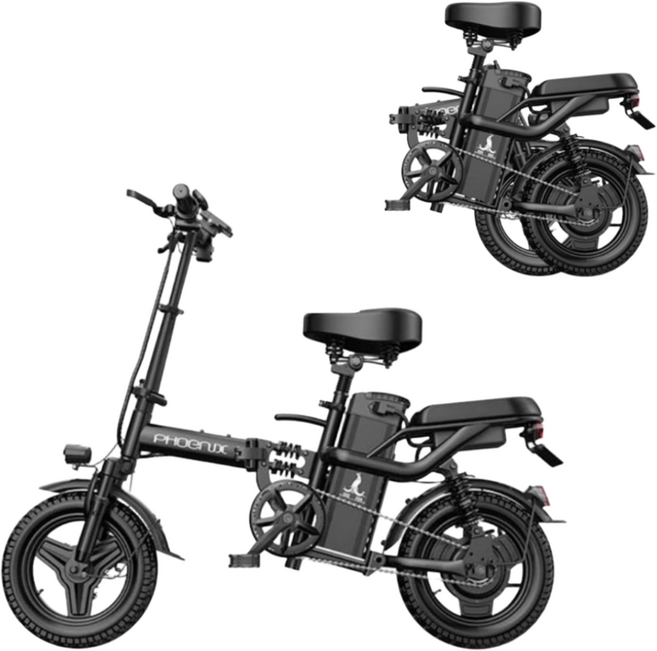 K-STORE 밧데리 탈착 전기스쿠터 고출력 35A 400W 배터리 미니벨로 자토바이 충격흡수 전동 오토바이 바이크 배달 출퇴근, 13중 충격흡수, 블랙, 스틸