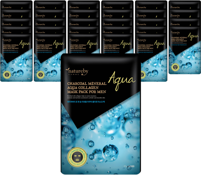 네이처바이 포맨 숯 미네랄 아쿠아 콜라겐 마스크팩, 25ml, 50개