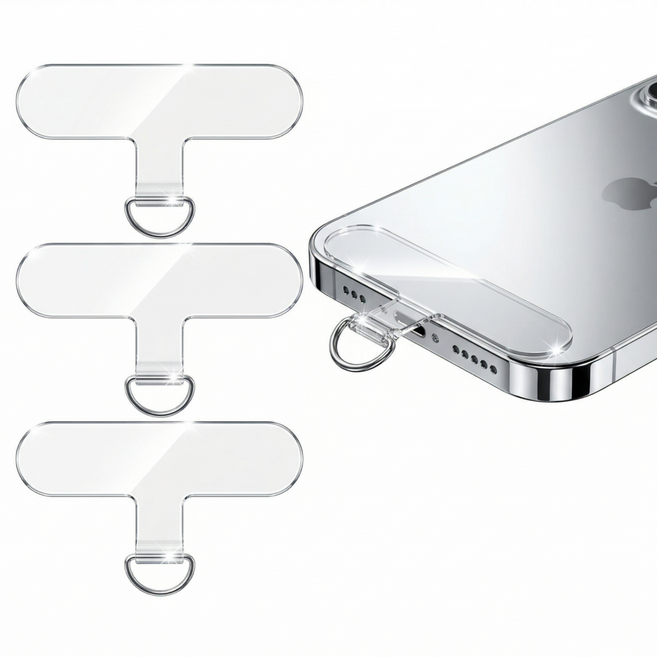 소미조이 핸드폰 스트랩 연결 고리 폰 태그홀더 TPU, 3개, 투명 라운드핏