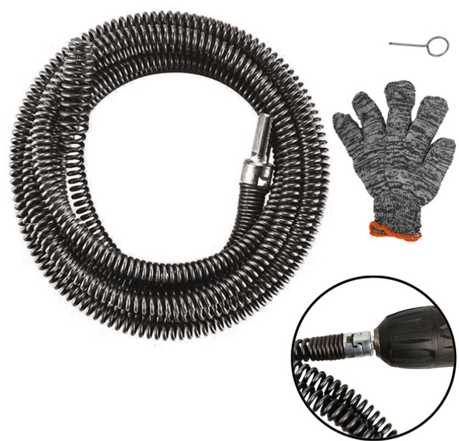 변기 막힘 청소 스프링 전동 드릴 전용 싱크대 하수구 배관 관통 뚫어뻥, 5M, 1개