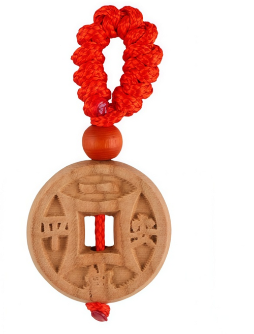 OFFCURVE 복숭아나무 벽사 액막이 키링 복을 부르는 부적 행운 열쇠고리, 평안 동전, 1개