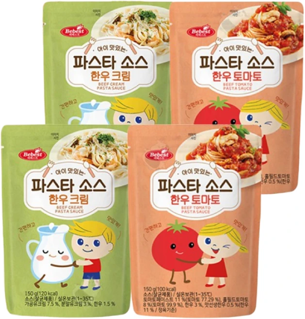 베베스트 아이 맛있는 파스타 소스 2종 (한우 크림+한우 토마토), 2세트, 300g - 쿠팡
