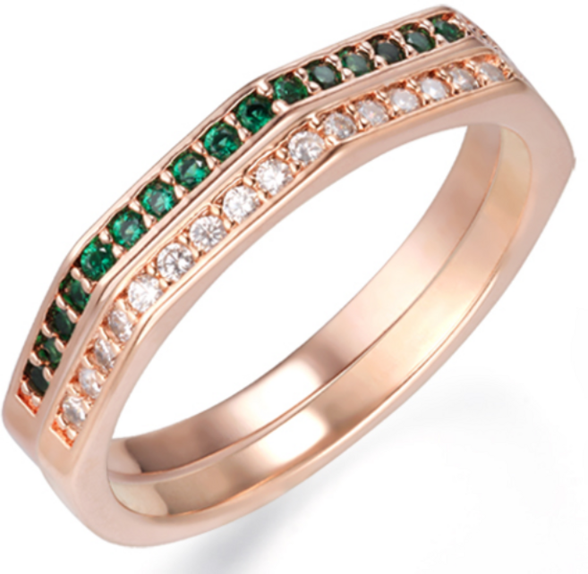 [엘르주얼리] 14K GOLD PLATED 그린 앤 화이트 레이어드 반지 2종 세트 ELBRWR141