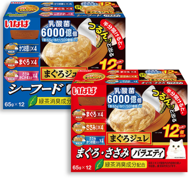 이나바 마구로쥬레 참치&닭가슴살 버라이어티+씨푸드 버라이어티 2팩 세트, 24개, 65g, 참치/닭가슴살/닭가슴살가다랑어포+참치/가다랑어포/닭가슴