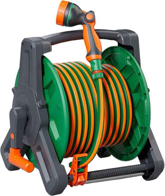 [에이팩스케미칼] 고급형 릴호스 35M 25M 10종 분사기 연결구 포함, 녹색/주황, 1개