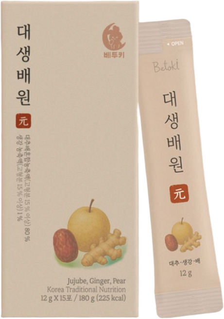 베투키 으뜸원 대생배원 보은 대추 생강 배 감기예방 액상 즙 스틱, 1개, 15개입, 12mg