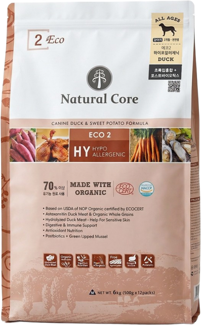 네츄럴코어 에코2 오리고기 중간입자 6kg 애견사료, 면역/항산화, 1개