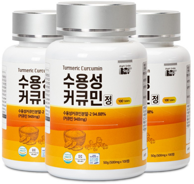 백세식품 BSF 수용성 강황 커큐민 정 500mg x 100정 HACCP인증, 3개