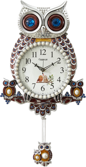 리빙스토리 시그너스 국산 무소음 벽걸이시계 복을가져다주는 빅사이즈 로얄부엉이시계 거실 인테리어 집들이 이사 선물, 실버