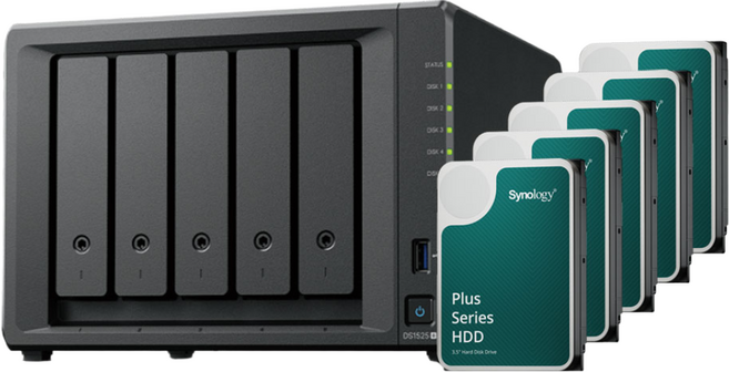 시놀로지 나스 DS1525+ NAS 5베이 80TB (HAT3310-16TBx5) 정품하드포함 레이드구성 무료지원