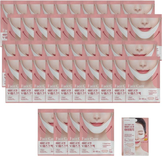 팩미인 하이드로겔 콜라겐 브이라인패치 리프팅 마스크팩 40+4 아이패치 1매 증정, 40개, 1개입