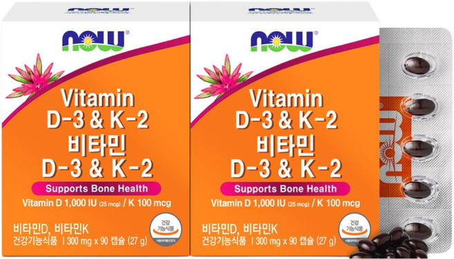 나우푸드 비타민D3 & K2 메나퀴논 MK-7 90캡슐 2박스 6개월분, 90회분