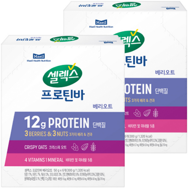 셀렉스 프로틴바 베리오트 50g 6개, 2개