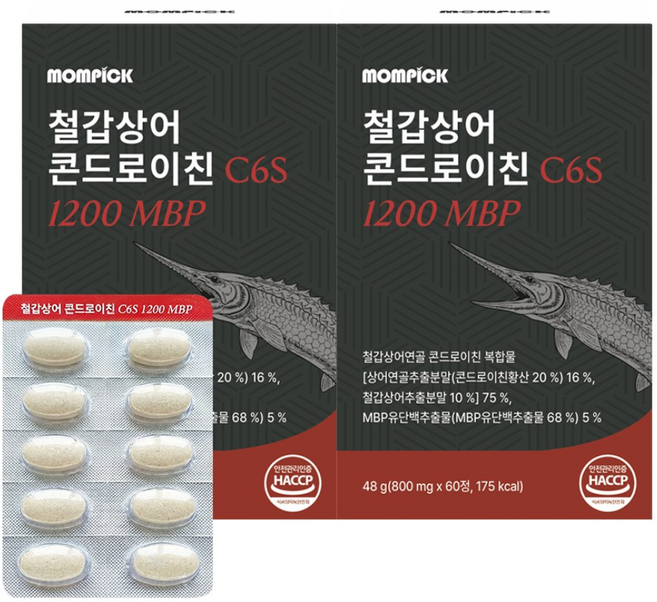 철갑상어 콘드로이친 6형1200 식약청 HACCP 인증 c6s 연골 MBP 맘픽 정품, 2세트, 60정