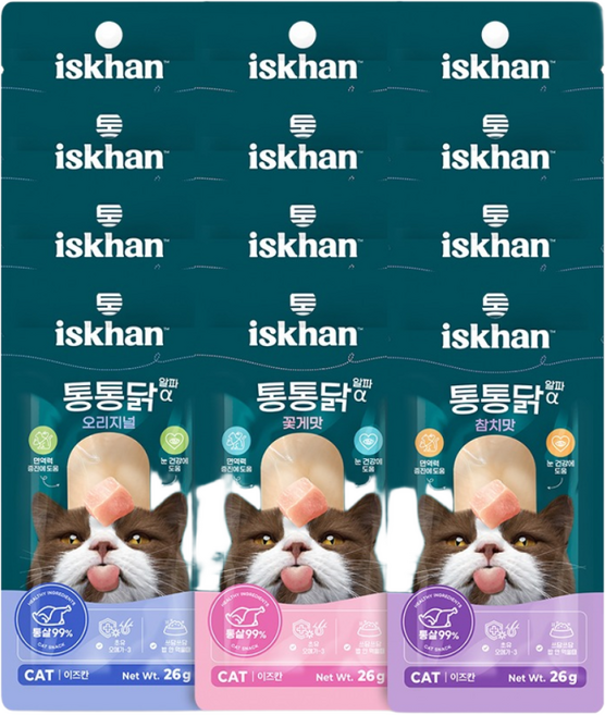 이즈칸 고양이 통통닭 알파 간식 멀티팩 세트, 1세트, 닭가슴살맛, 꽃게맛, 참치맛, 312g