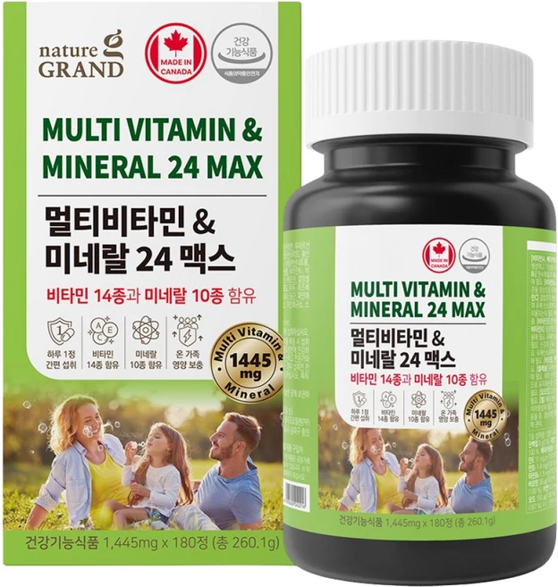 네이처그랜드 멀티비타민 & 미네랄 24 맥스 비타민14종 미네랄10종 약 6개월분, 1개, 180정 - 쿠팡