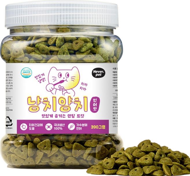네버펫 냥치양치 고양이 구강관리 이빨과자 가수분해 대용량 덴탈트릿 간식, 3개, 390g, 연어맛
