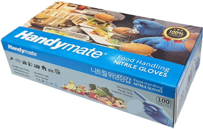 핸디메이트 니트릴장갑 100매 식품용, 파랑, M, 1개