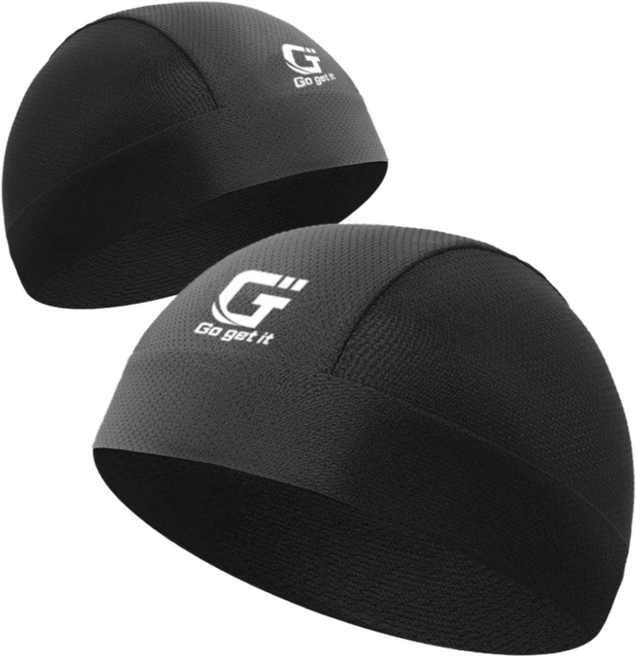 [Go Get It] 한국인 두상에 맞는 이너캡 / 자전거 오토바이 헬멧 쪽모자 / 땀 흡수 모자 / 러너스 비니 / 달리기 땀모자 1+1, 블랙(black) 2개