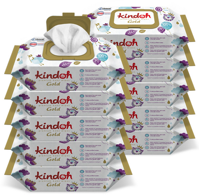 킨도 프리미엄 아기 물티슈 Gold 캡형, 75g, 70매, 10개