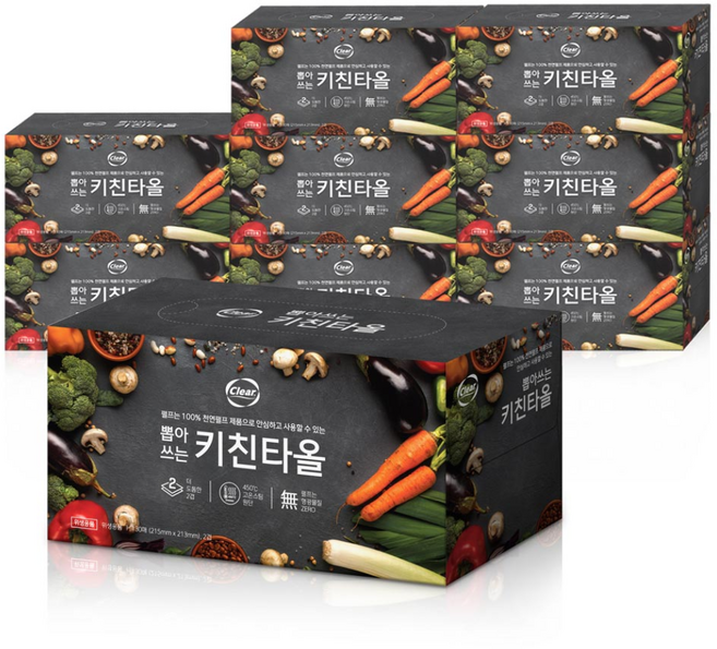 클리어 뽑아쓰는 키친타올 2겹 130매 x 9각 천연펄프, 130개입, 9개