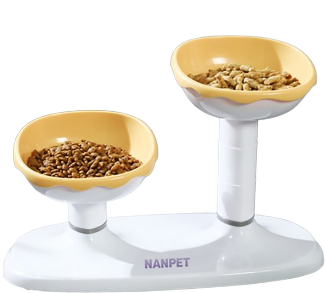 난펫 반려동물 높이조절 2구 식기, 옐로우, 1개
