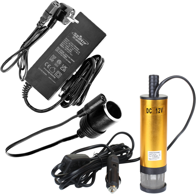 세인티에프 워터펌프(수중)-1 12V+시거잭 변환 아답터+전원아답터8A+케이블 세트 220V 사용가능 수중펌프 물펌프, 시거잭12V+시거잭변환아답터+전원아답터8A+케이블세트