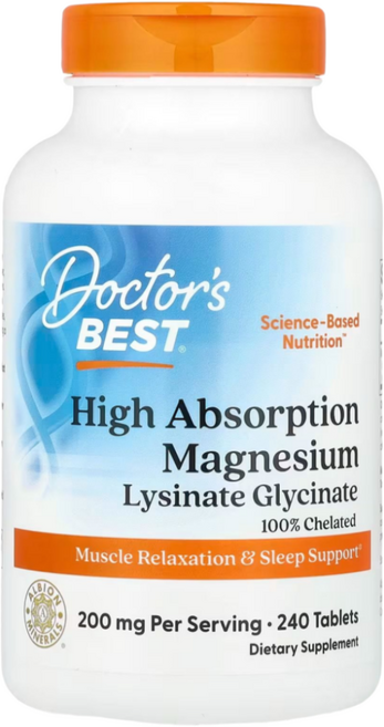 닥터스베스트 고흡수 마그네슘 리시네이트 글리시네이트 킬레이트 알비온 TRAACS 200mg 240정 / 해외직구 미국정품, 1개