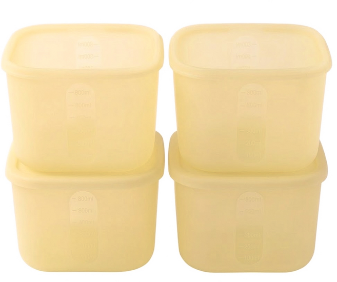 생활애담 실리콘 용기 냉동밥 전자레인지 오븐, 1세트, 옐로우(400mlX4p)