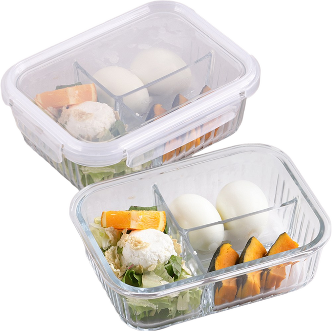 네오플램 1+1 3칸 내열유리 나눔 반찬통 2P 세트 1000ml, 2개, 3칸나눔 1000ml