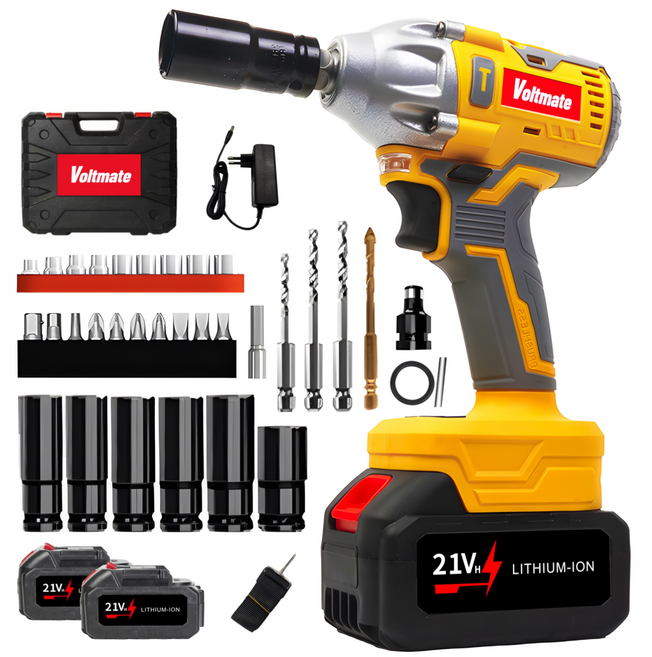 [국내발송] VoltMate 독일 21V 다용도 전동렌치 350N 4.0Ah 고출력무선임팩트드릴 무단변속 전문 전동렌치 임팩트드릴 해머전동드릴 배터리2개 세트, 본체+2개 배터리