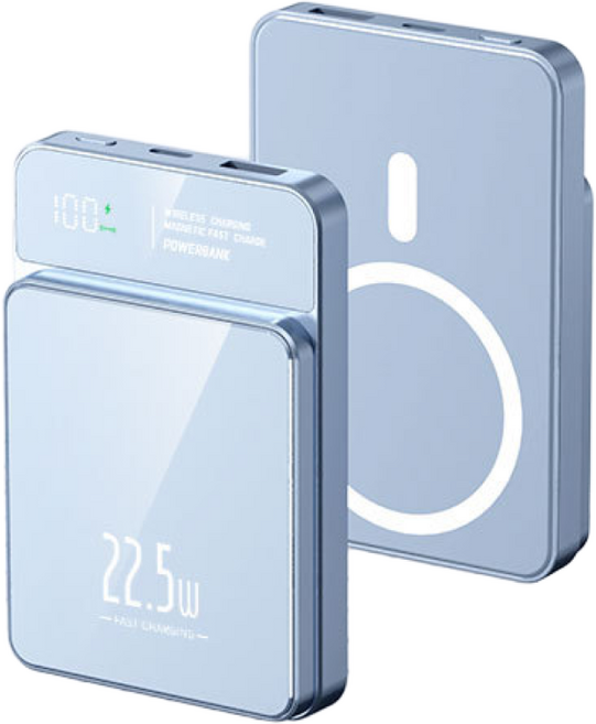 RYZO 22.5W 고속충전 20000mAh 대용량 보조배터리 초슬림 맥세이프보조배터리 무선충전 다양한 색상, 1개, 블루