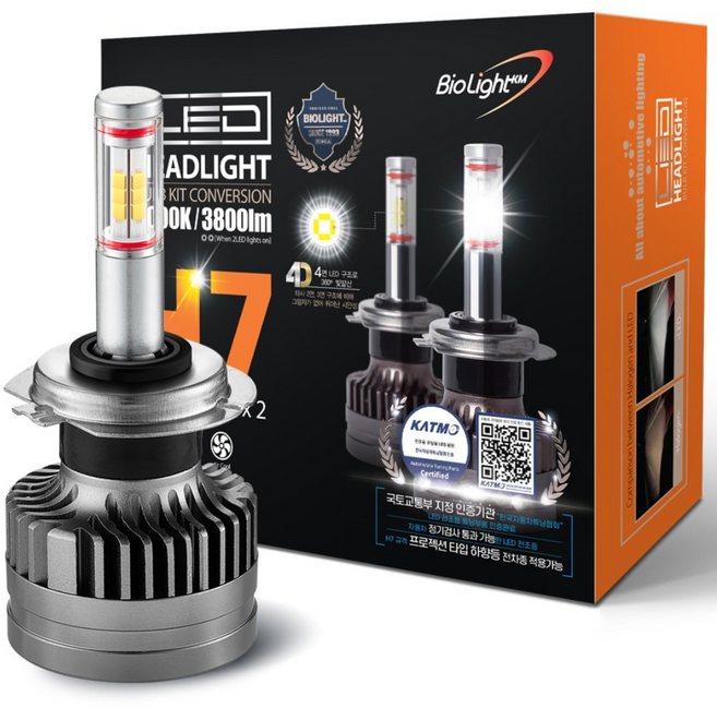 튜닝인증부품 바이오라이트 4면 합법 LED 전조등 헤드라이트 (1 Set), H7, 2개, A-Type