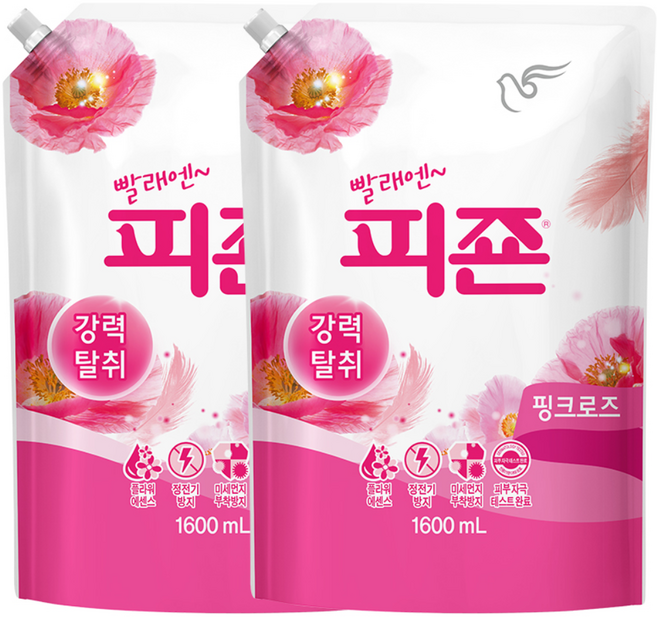 피죤 레귤러 섬유유연제 핑크로즈 리필, 1.6L, 2개